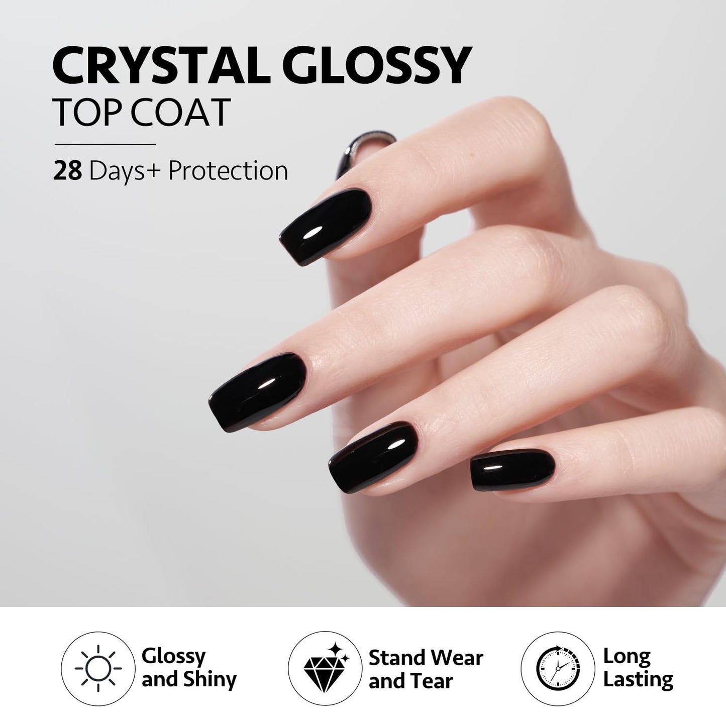 GAOY Crystal Glossy Gel Top Coat, 16ml No Wipe Clear Finish for Gel Nail Polish, High Gloss Varnish for Long Lasting UV Gel Nail Art