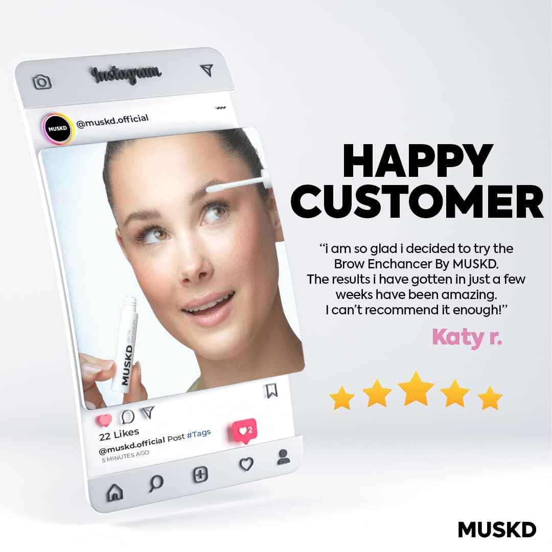 MUSKD Eyebrow Growth Serum - Best Eyebrow Serum for Women to Grow Brows Fast & Thicker - Hair Growth Enhancer - Natural, Vegan & Cruelty Free for Fuller, Nourished Look (3ML)