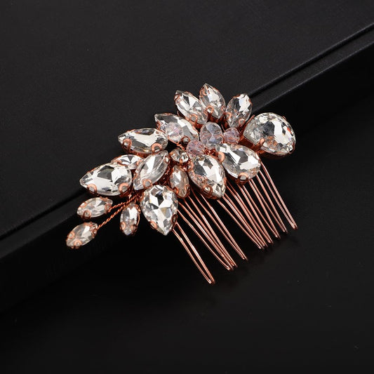 Teyglen Hair Comb, Rhinestone Wedding Hair Comb, Rose Gold Crystal Bridal Hair Piece, Sparkly Rhinestone Headpiece, Hair Accessories for Women Girls