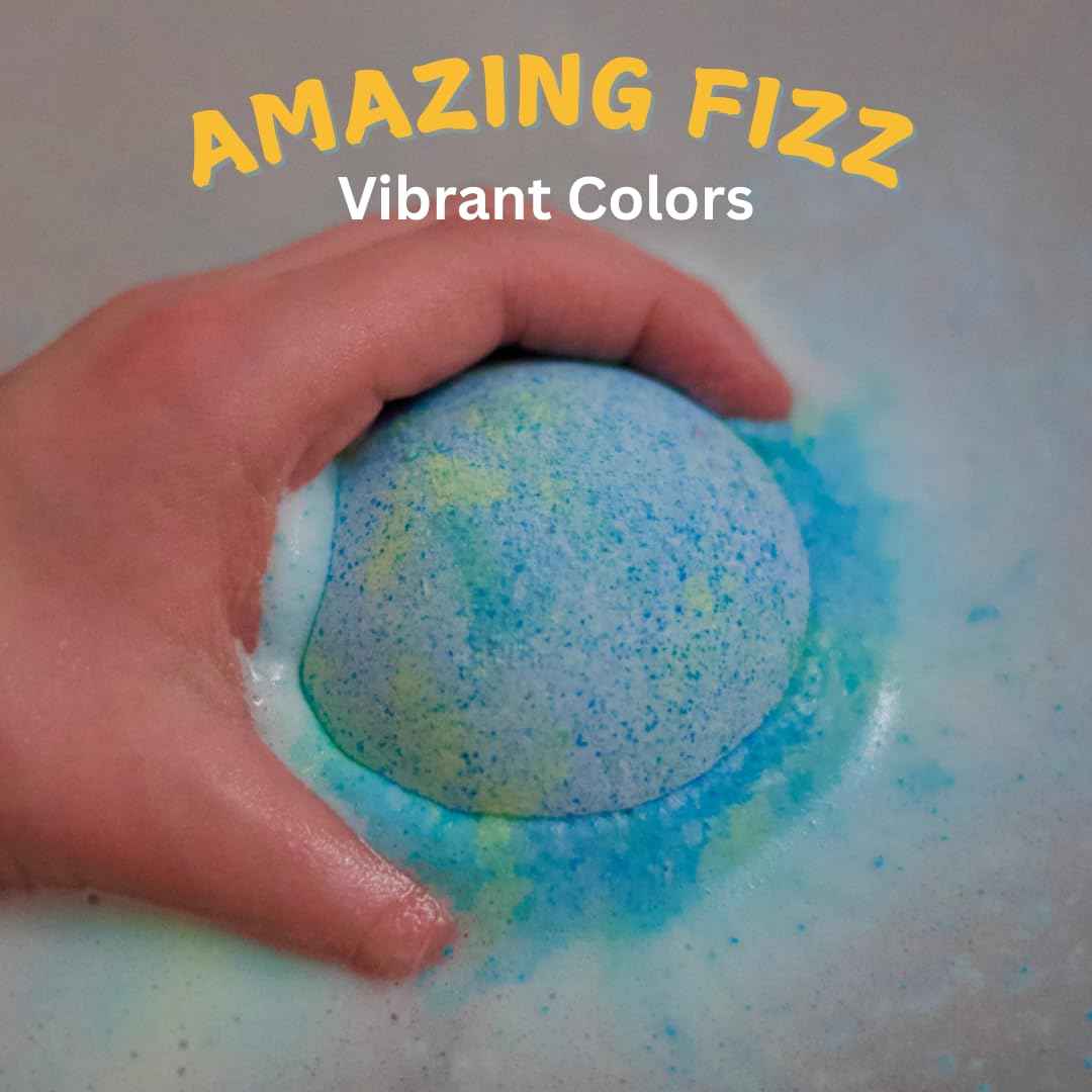 EvolutionUSA Space Bath Bombs for Boys & Girls, 6 Planet Bath Balls with Toy Hidden Inside, Organic Hypoallerganic Childrens Bathbombs, Cosmic Fun Space Surprise, Gift Set Birthday, Christmas, Easter