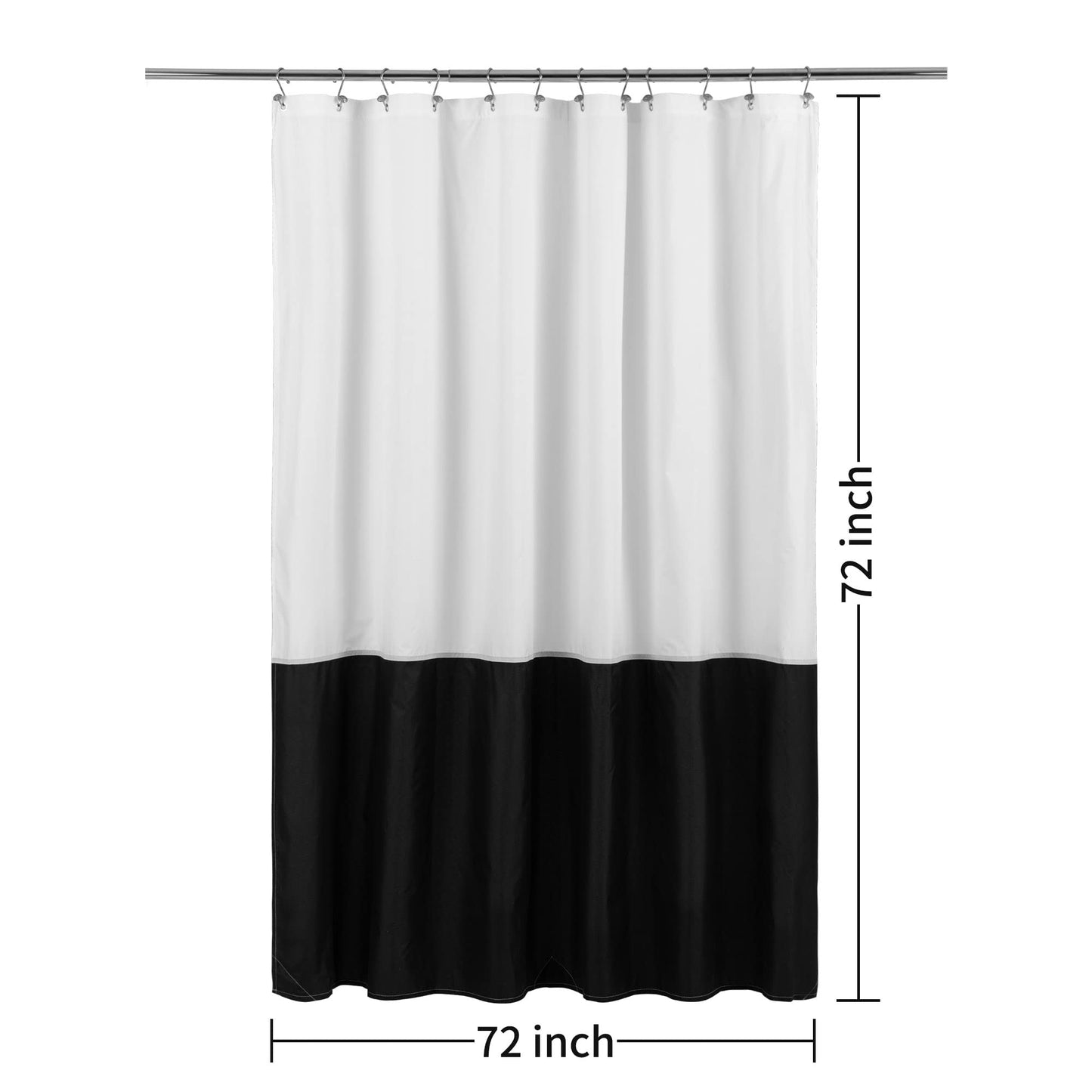 Waterproof Fabric Shower Curtain Liner - Soft & Light-Weight Cloth Shower Curtain with 3 Bottom Magnets, Hotel Quality & Machine Washable - Standard Size 72x72, Color Block Black and White