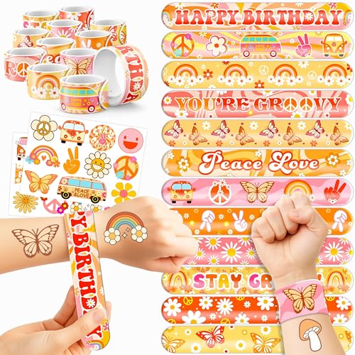 Groovy Party Favors Set - 48pc Temporary Tattoos & Slap Bracelets