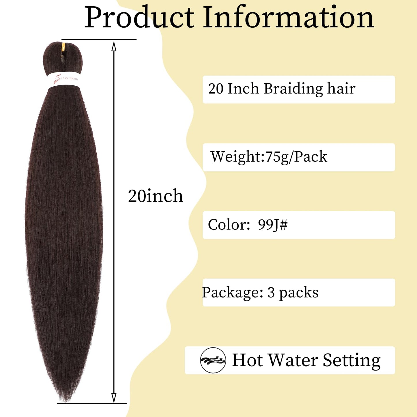 20 Inch Hair Extensions for Braids Prestretched Braiding Hair 99J Braiding Hair Kanekalon Braiding Hair Pre Stretched Soft Yaki Texture Synthetic Hair(20inch,99J#)