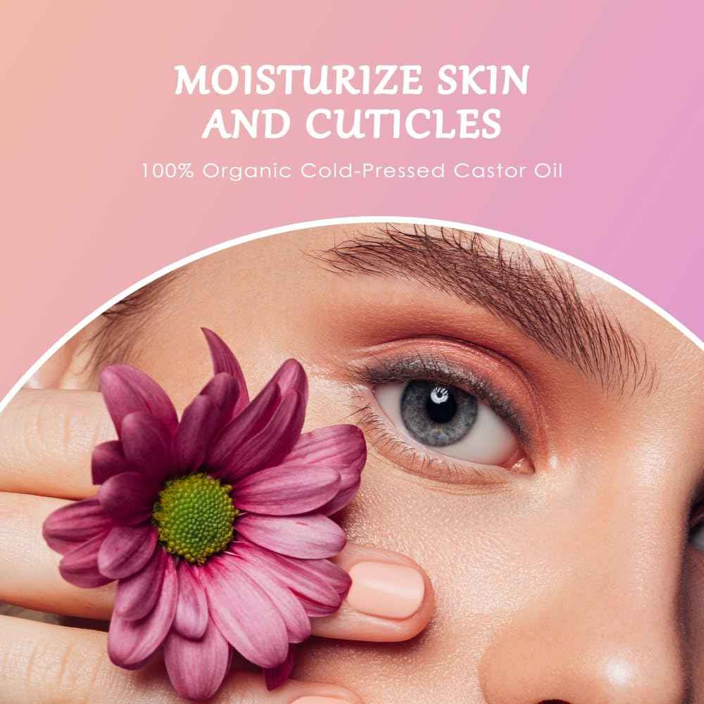 tuyapio Organic Golden Castor Oil Roll-On with Rose Quartz Roller, Cold-Pressed Pure Organic Castor Oil Roller Ball for Hair Growth, Eyelashes, Eyebrows & Skin, 1.7 fl oz (2)