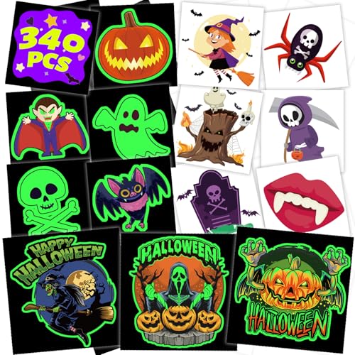Winthrop 340 Pcs Glow in the Dark Halloween Temporary Tattoos
