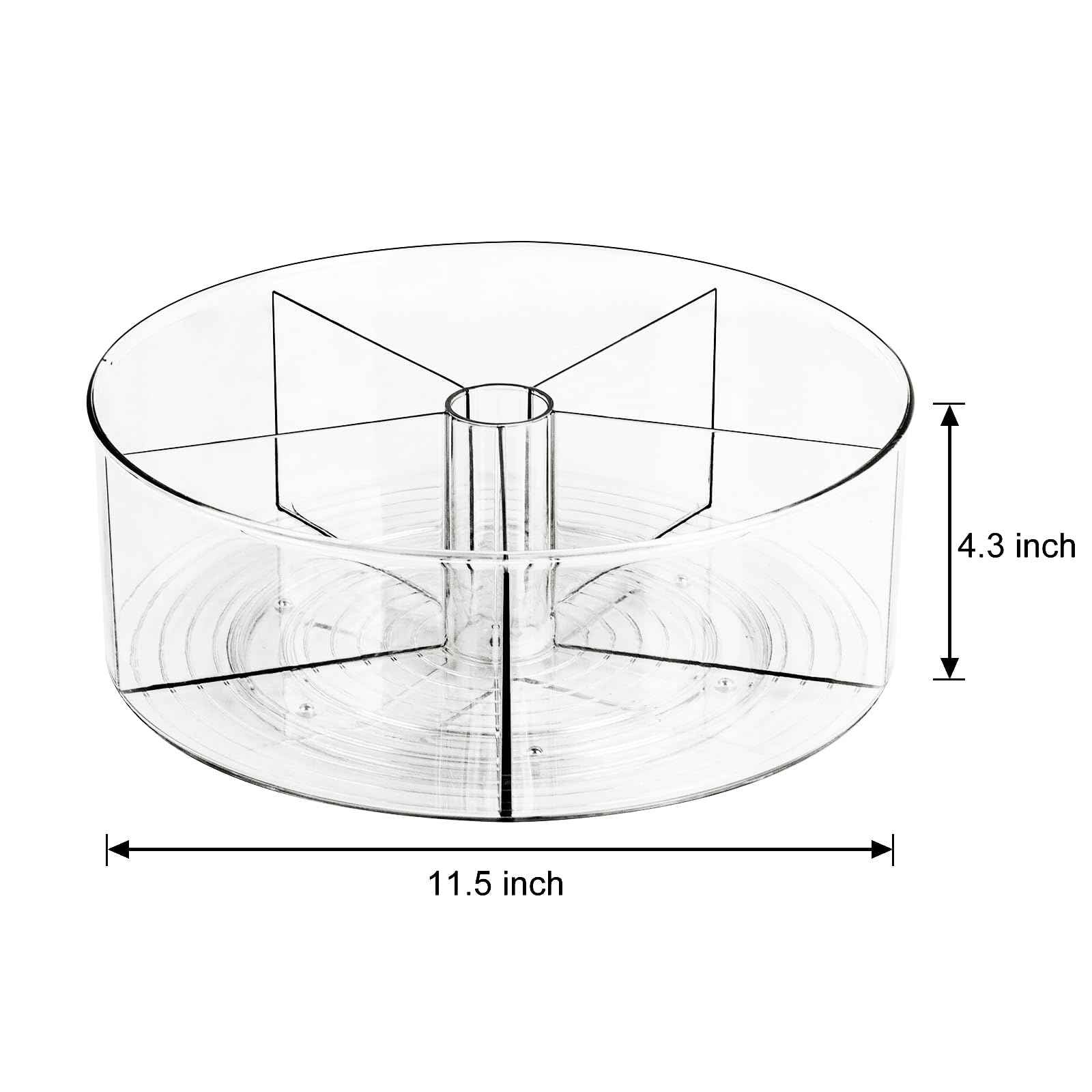 360° Rotating Makeup Organizer 11.5" Clear Turntable Lazy Susan Organizer for Vanity, Bathroom Counter, Pantry, Cabinet, Spinning Cosmetic Storage Holder with 5 Dividers for Skincare, Makeup Brushes