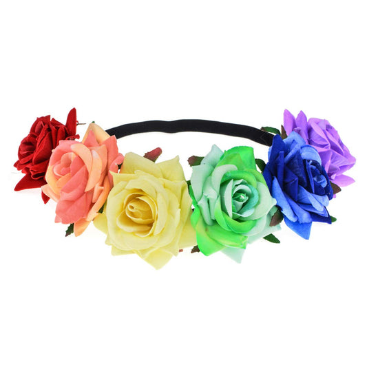 Love Sweety BOHO Floral Crown Rose Flower Headband Hair Wreath (Rainbow Velet Rose)