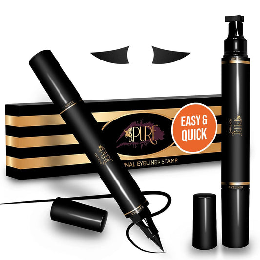 LA PURE Wing Eyeliner Stamp Pens 2x Liquid Cat Eye Winged Eyeliner Stamp & Fine Tipped Pen Eyeliner Stencil Smudge Proof Black Eye Liner Tiktok Trend Items Sweatproof -Black 10mm