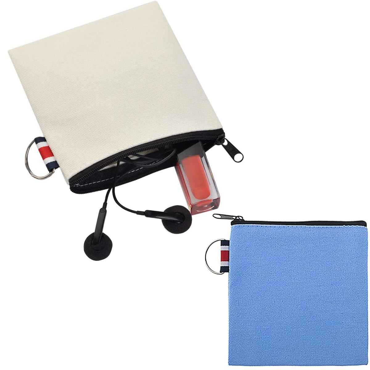 DraCra 3 Pack Small Canvas Zipper Pouch with Hanging Ring Square Pocket Carrying Purse Travel Storage Organizer Case Mini Toiletry Bag for Makeup Lipstick Cosmatic Change Coins Earphone Charger Cable