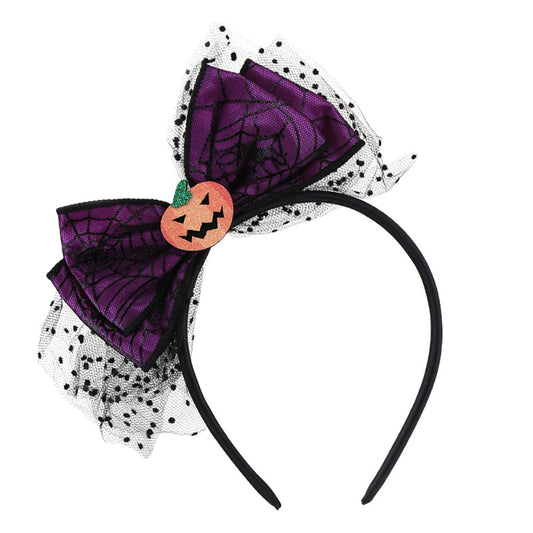 AIUPUOC Halloween Headband Purple Bow Design Hair Accessories Lace Tip Hair Band for Women Pumpkin Hair Supplies Cosplay Hair Decorations 1Pcs