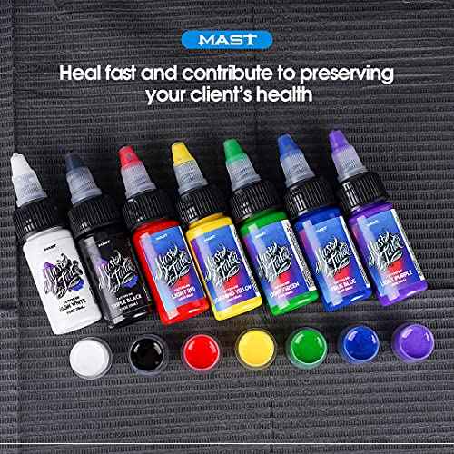 Mast Tattoo Inks 1/2oz (15ml) Kit 7 Bottles Mixed Color Triple Black High White Supply