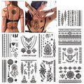 Konsait 10 Sheets Black Henna Temporary Tattoos for Women - Waterproof Festival Body Art Stickers
