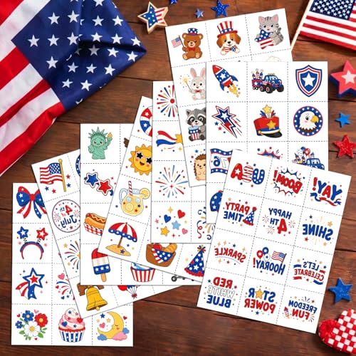 4th of July Temporary Tattoos, Waterproof Red White Blue