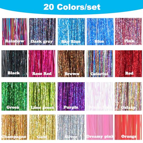 Hair Tinsel Kit 20 Colors - 8000 Strands 48 Inch with Tools
