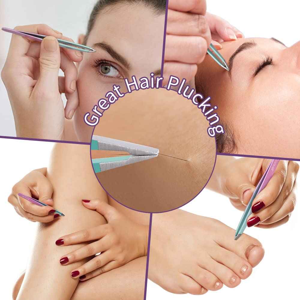 TsMADDTs Eyebrow Tweezer Set, 13 Pcs Tweezers Set for Women, Precision Tweezer for Eyebrows with Curved Scissors for Ingrown Hair, Hair Plucking Daily Beauty Tools with Leather Travel Case