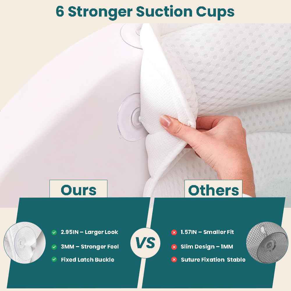 Bath Pillows for Tub, Bath Pillow Luxury Bathtub Pillows for Head and Neck Support - With 4D Air Mesh Fabric & Strong 6 Suction Cups, Tub Pillow For Bathtub, Bath Accessories & Spa Gifts For Women Men