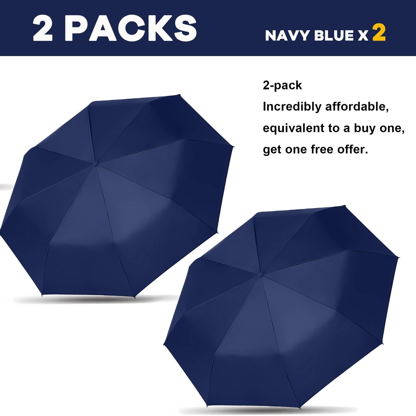 SIEPASA Two Pack The Original Portable Travel Umbrella - Umbrellas for Rain Windproof, Compact Umbrella for Wind and Rain, Perfect Car Umbrella, Backpack, and On-the-Go.(Navy Blue & Navy Blue, 2 Pack)