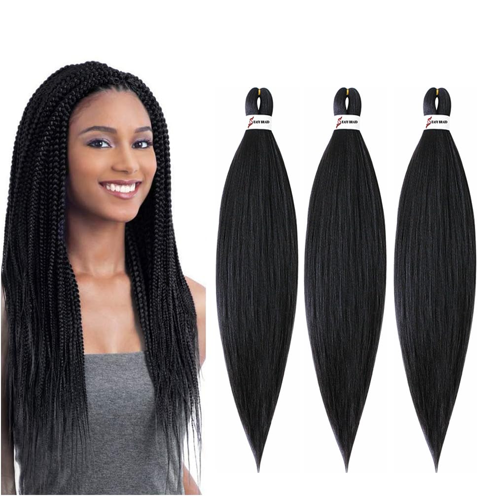 BALINGHAIR Pre Stretched Braiding Hair 1B Kanekalon Flame Retardant Synthetic Fiber Braids Hair Extensions 20 Inch Natural Black(1B-3Pcs)