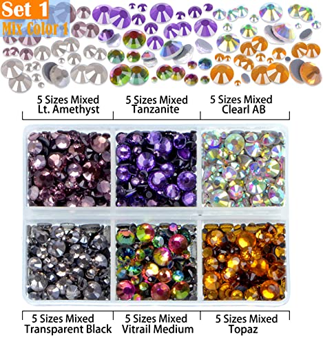 LPBeads 10000pcs Hotfix Rhinestones Flatback Glass Crystal Clear Black and 12 Mixed Color Rhinestone with Tweezers and Picking Pen for Crafts Clothes Nail Art