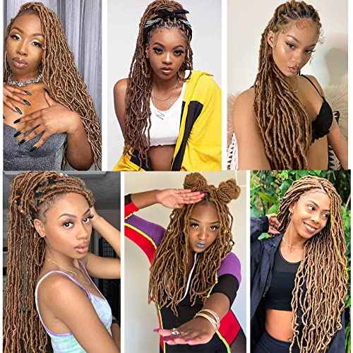 Annivia 32Inch Full Double Lace Box Braided Wigs for Black Women Faux Locs Square Knotless Wigs with Baby Hair Long Dreadlock Wig Natural Black Hand-braided Synthetic Twist Lace locs Wig Blonde