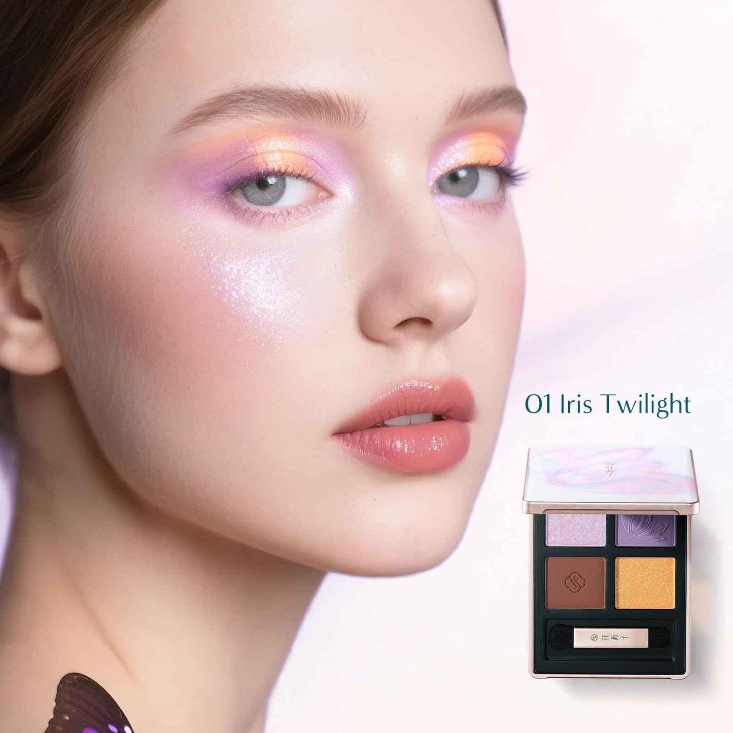 FLORASIS Butterfly Glitter Quad Eyeshadow Palette (01 Iris Twilight, 1 Count)