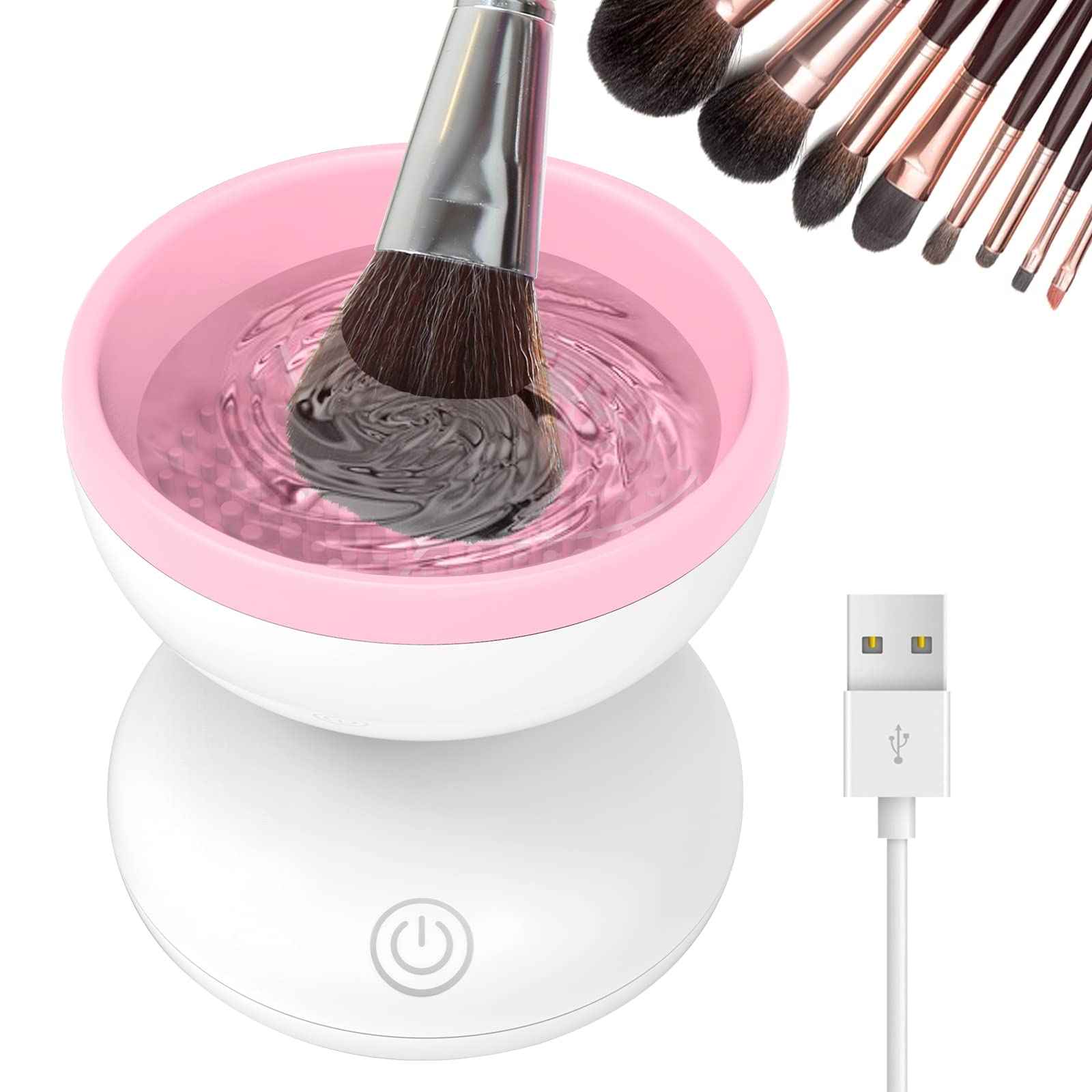 Electric Makeup Brush Cleaner, Luxiv Wash Makeup Brush Cleaner Machine Fit for All Size Automatic Spinner Dryer, Beauty Blender Washer (Pink)