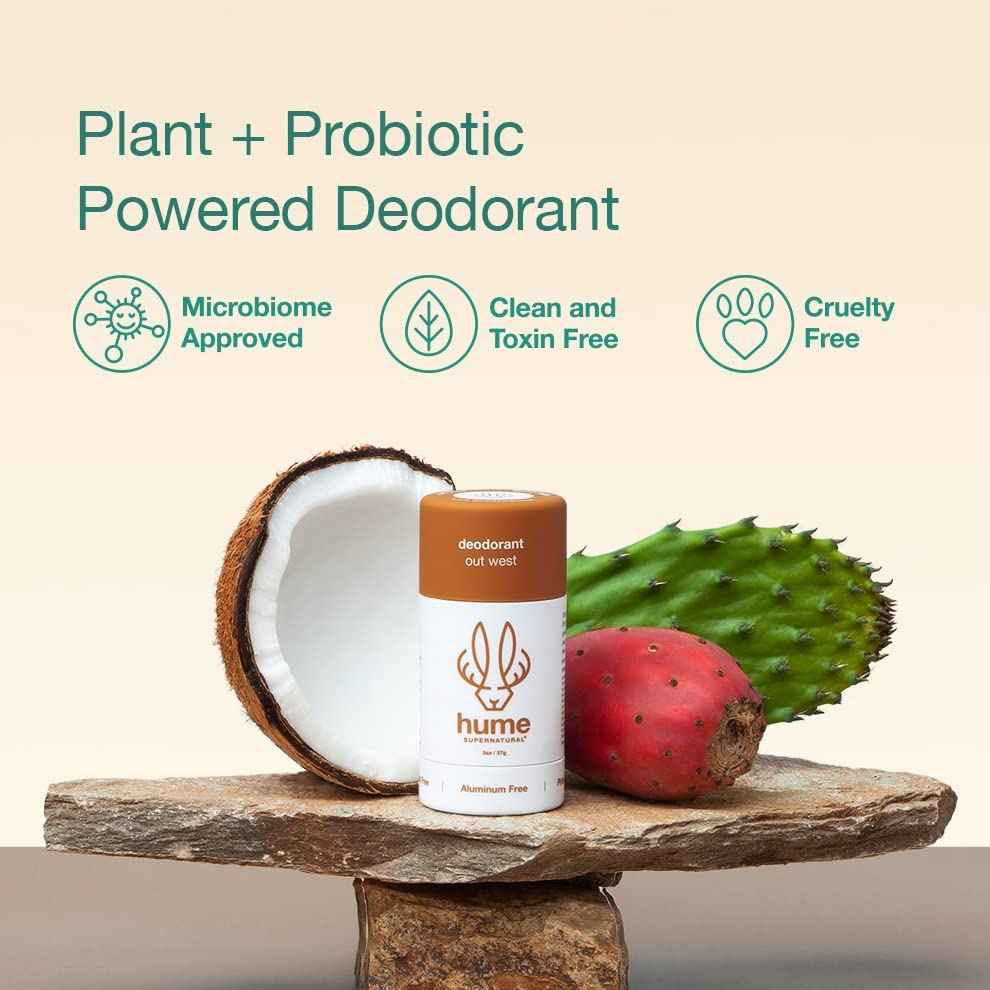 Hume Supernatural Aluminum Free Deodorant for Women & Men - Probiotic and Plant-Based, Long-Lasting Moisture Absorbing - Clean and Effective. (Out West - 2-Pack)
