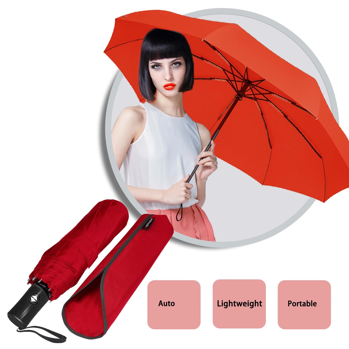 SIEPASA Windproof Travel Compact Umbrella-Automatic Umbrellas for Rain-Compact Folding Umbrella, Travel Umbrella Compact, Small Portable Windproof Umbrellas for Men Women Teenage.(White)