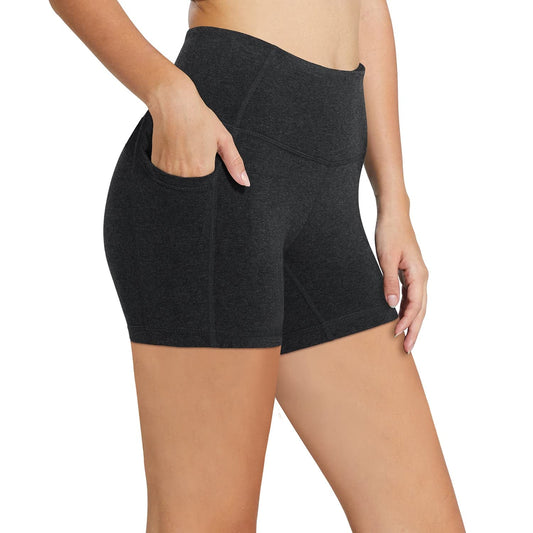 BALEAF Biker Shorts Women Yoga Gym Workout Spandex Running Volleyball Tummy Control Compression Shorts with Pockets 5" Charcoal XS