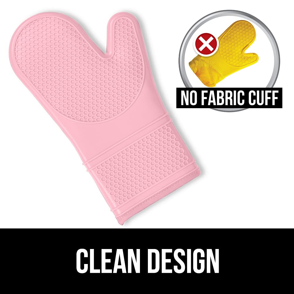 Gorilla Grip Heat and Slip Resistant Silicone Oven Mitts Set, Soft Cotton Lining, Waterproof, BPA-Free, Long Flexible Thick Gloves for Cooking, BBQ, Kitchen Mitt Potholders, 12.5 in, Pink