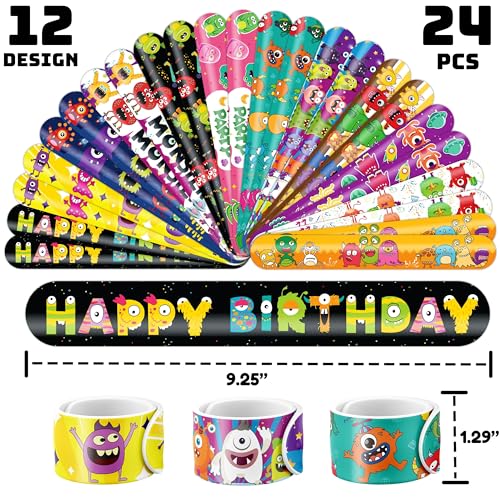 72PCS Monster Party Set - 48PCS Temporary Tattoos & 24PCS Slap Bracelets - Fun Monster-Themed Birthday Supplies, Baby Shower Gifts, Classroom Rewards & Party Decorations for Kids (Boys & Girls)
