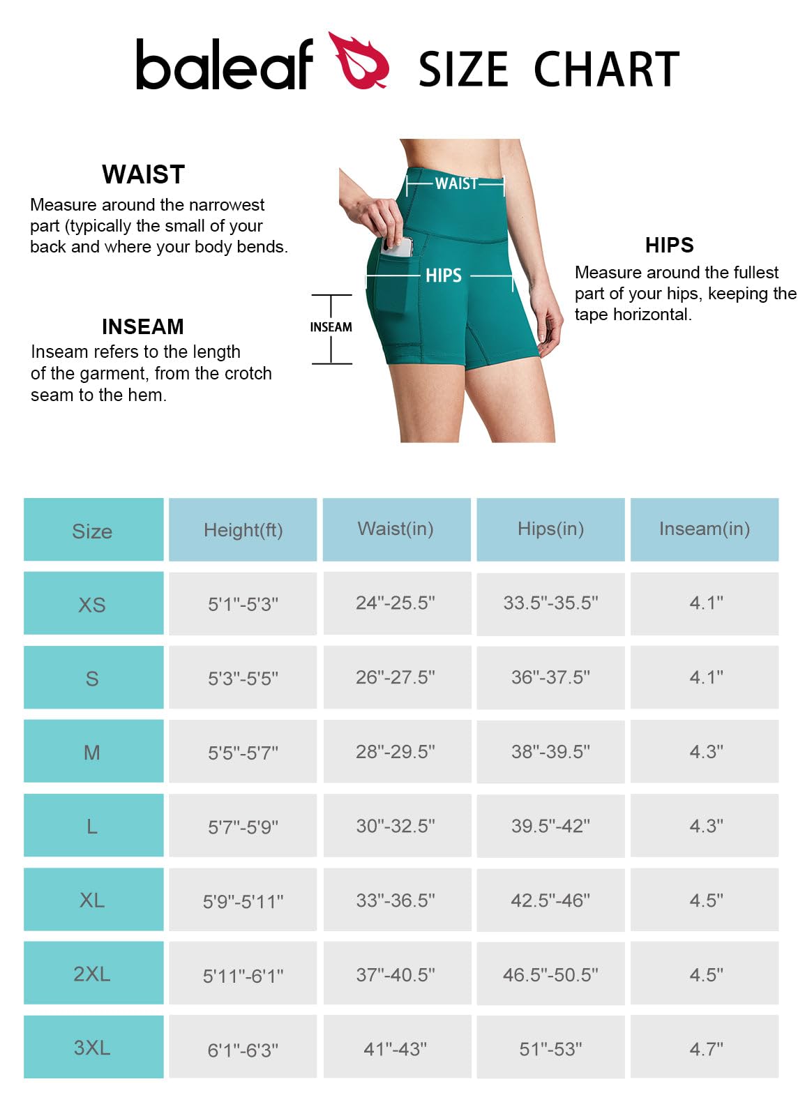 BALEAF Biker Shorts Women Yoga Gym Workout Spandex Running Volleyball Tummy Control Compression Shorts with Pockets Soft 5" Teal XS