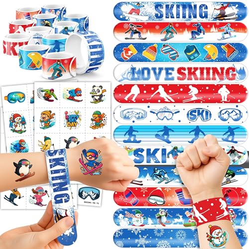 Skiing Party Favors Set - 72PC Tattoos & Slap Bracelets