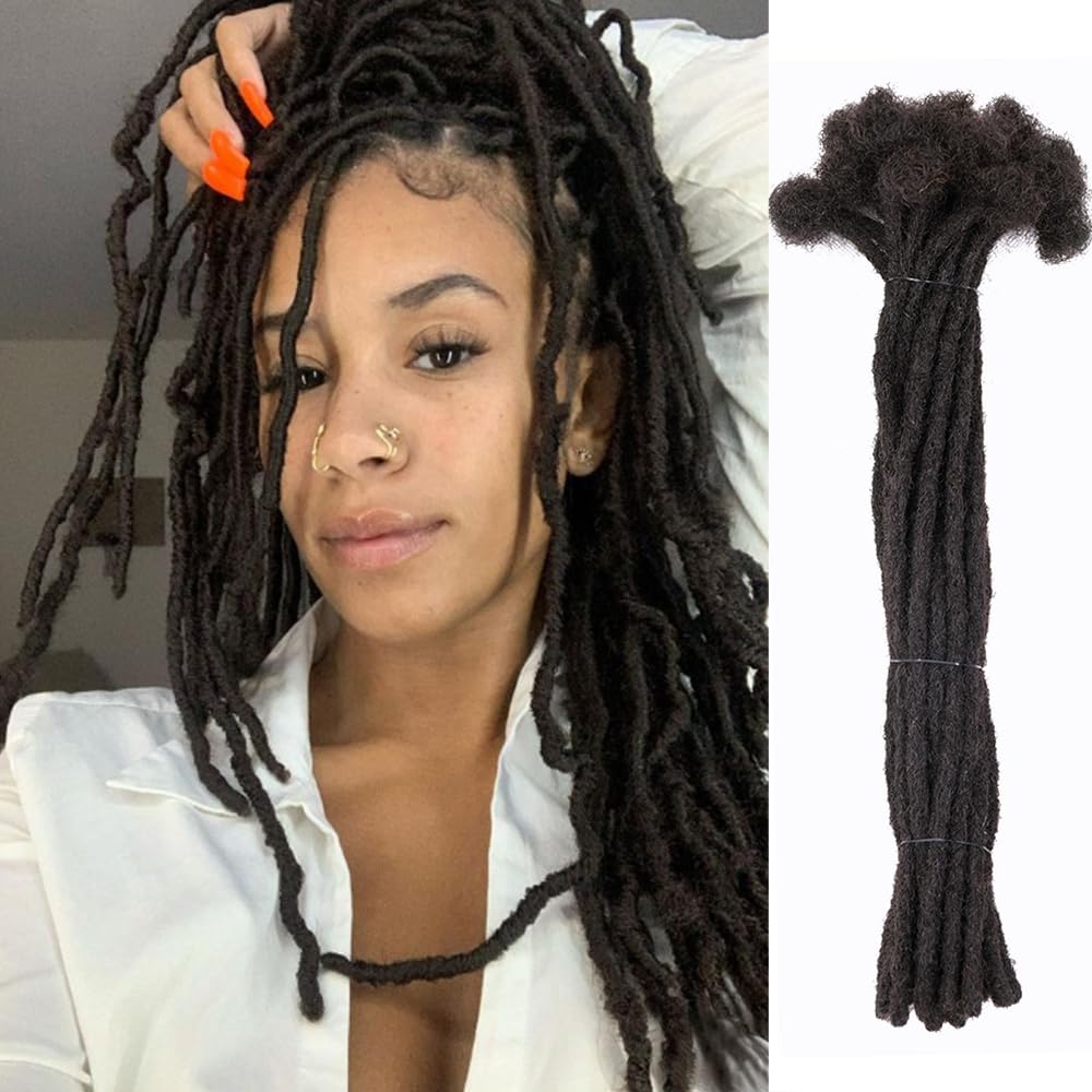 Nuteram Loc Extensions Human Hair 0.4cm Width 12 Inch 30 Strands Handmade Dreadlock Extensions for Women/Men,Natural Black Dreads Extensions Can be Dyed Bleached Curled Including Needles and Comb