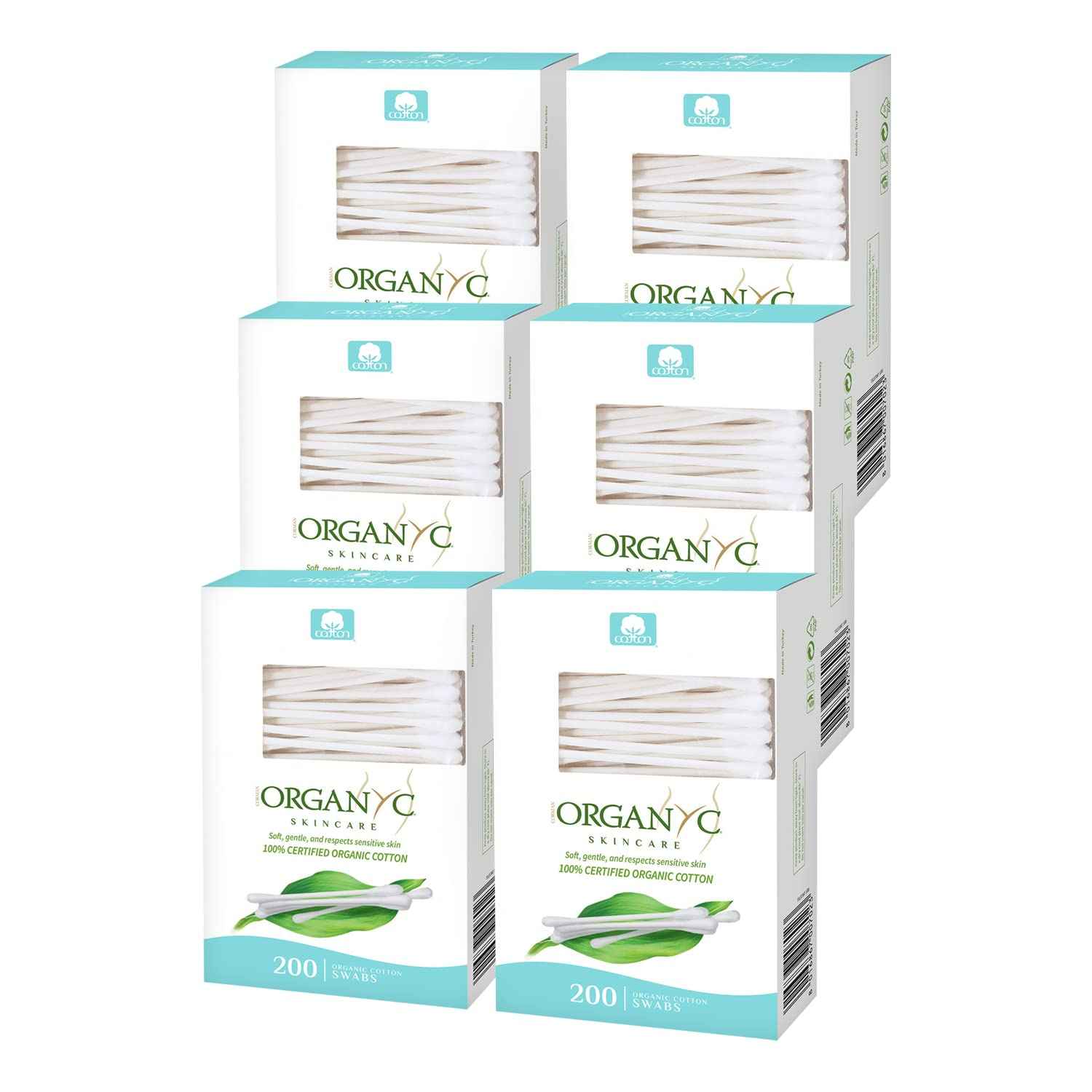 Organyc - 100% Certified Organic Cotton Swabs - No Man-Made Materials 200 count (6 Pack)