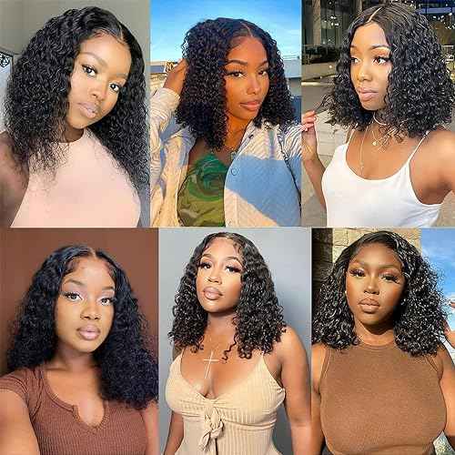 Short Curly Bob Wig Human Hair Deep Wave Bob Wig Lace Front Wigs Human Hair 13x4 Transparent Lace Frontal Wigs for Black Women Glueless Wet and Wavy Lace Front Wigs Human Hair Pre Plucked 14inch
