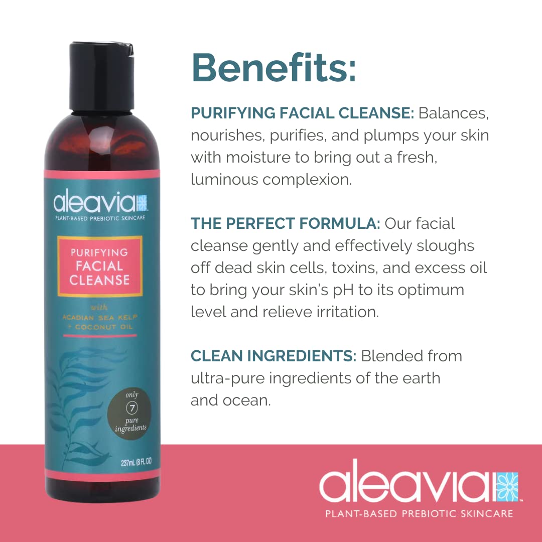 Aleavia Purifying Facial Cleanse – Fragrance-Free Organic & All-Natural Prebiotic, Vegan Face Wash – Nourish your Healthy Skin Microbiome – 8 oz.