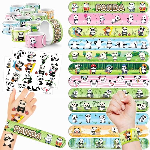 48PCS Panda Party Set - 24PCS Temporary Tattoos & 24PCS Slap Bracelets - Perfect for Panda-Themed Birthday Parties, Baby Showers, Classroom Rewards & Cute Gifts for Girls & Boys