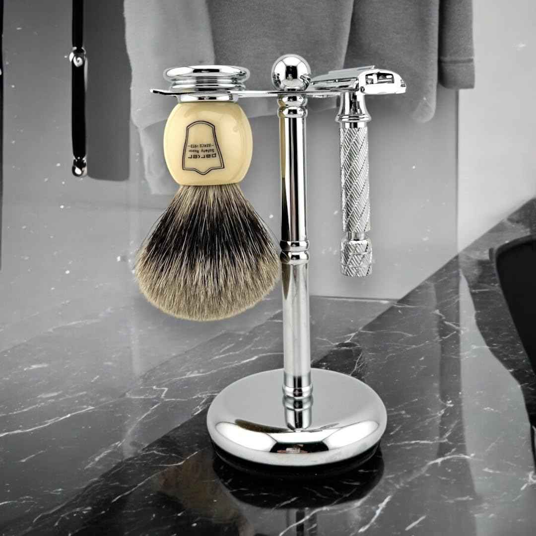 Parker Deluxe Chrome Safety Razor & Shaving Brush Stand – Weighted Chrome-Plated Display Stand for Safety Razors & Brushes (Handles up to 25 mm Knot Size)