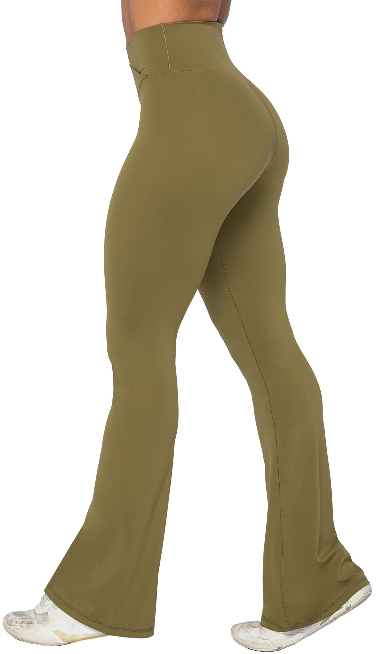 Sunzel Flare Leggings, Crossover Yoga Pants for Women with Tummy Control, High-Waisted and Wide Leg Martini Olive