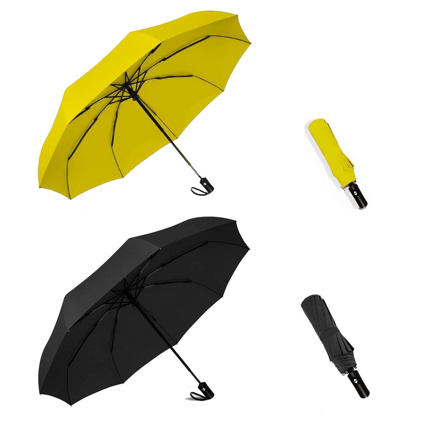 SIEPASA Two Packs Auto Open & Close Small Travel Umbrella for Backpack-Umbrellas for Rain, Windproof Lightweight Strong Mini Portable Umbrellas for Men and Women.(Black & Yellow, 2 Pack)