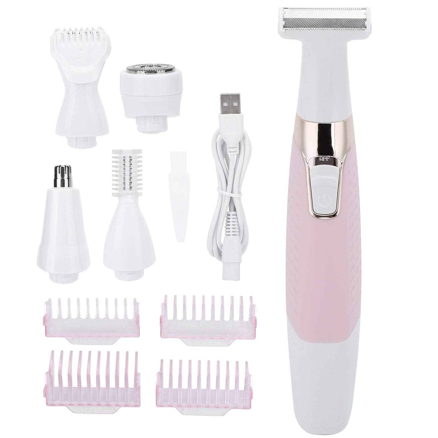 USB Rechargeable Electric Epilator for Women Men, 5 in 1 Painless Body Remover with Multifunctional Shaving Head