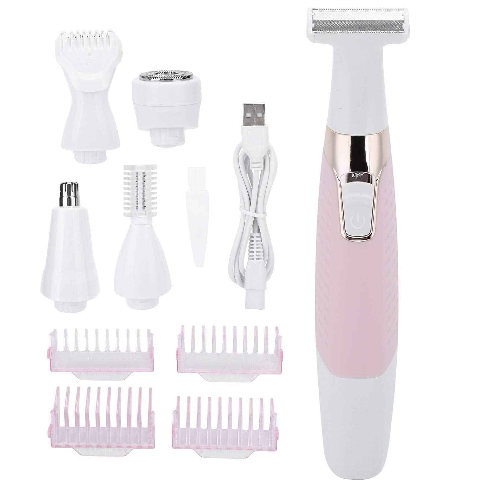 USB Rechargeable Electric Epilator for Women Men, 5 in 1 Painless Body Remover with Multifunctional Shaving Head