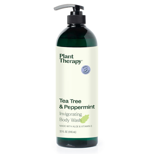 Plant Therapy Tea Tree and Peppermint Essential Oil Natural Body Wash with Pump 32 oz For all Skin Types, Sulfate Free Body Wash, For Men or Women
