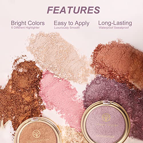 YOUNG VISION Pressed Powder Highlighter, Baked Natural Glow Contour Powder & Face Highlighter, Cruelty Free, Shimmer Highlighting Makeup for Face, Eye, Eyeshadow, Body, Skin, Xmas Gift (White)