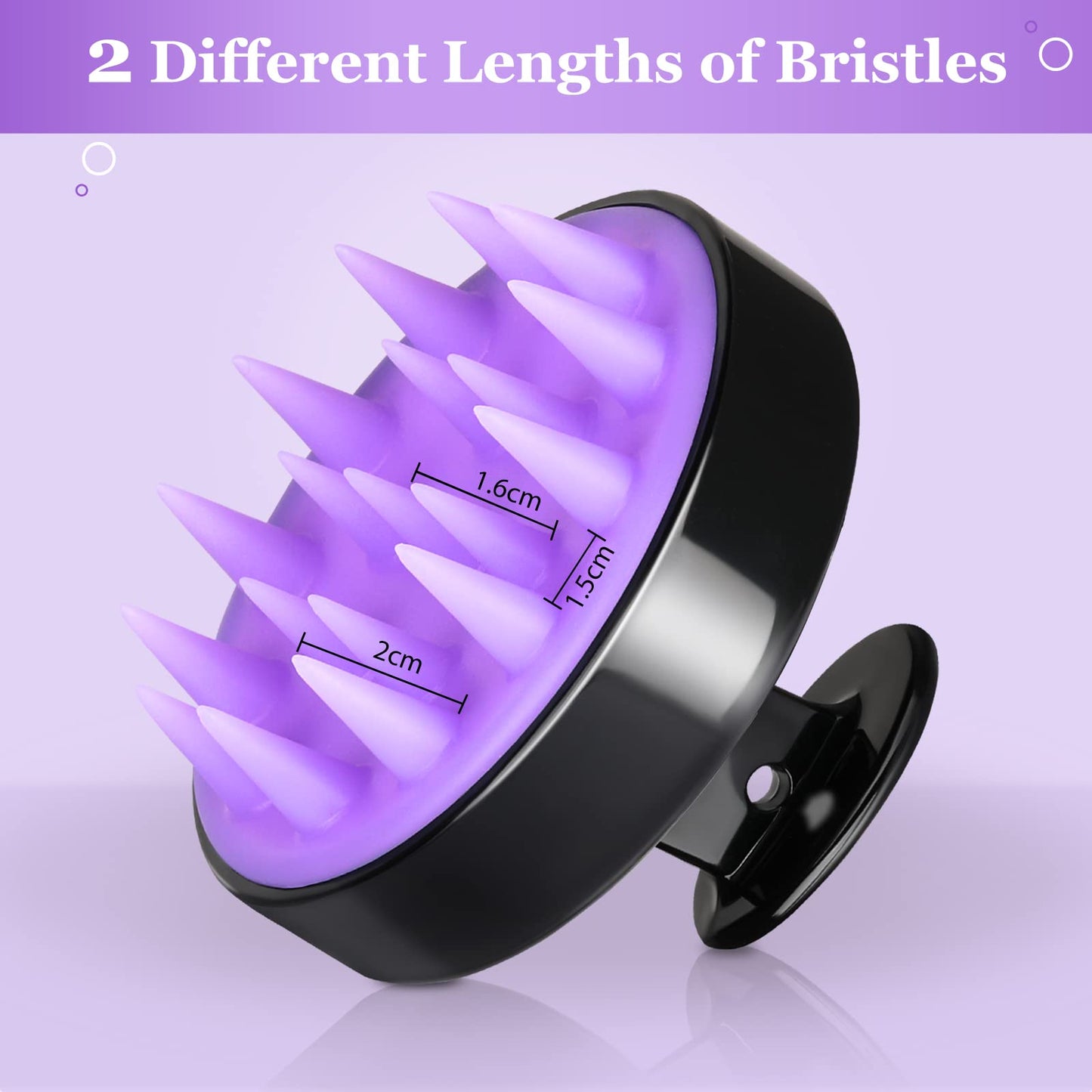 Scalp Scrubber Massager Upgraded Hair Shampoo Brush with 2 Different Lengths of Silicone Bristles, Wet Dry Hair Scalp Brush for Stress Relax Remove Dandruff Head Blood Circulation (Purple & Black)