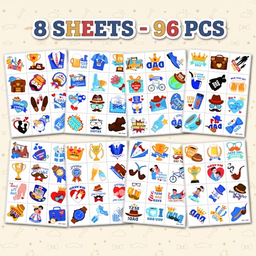 96 PCS Father's Day Temporary Tattoos for Kids | Dad Theme