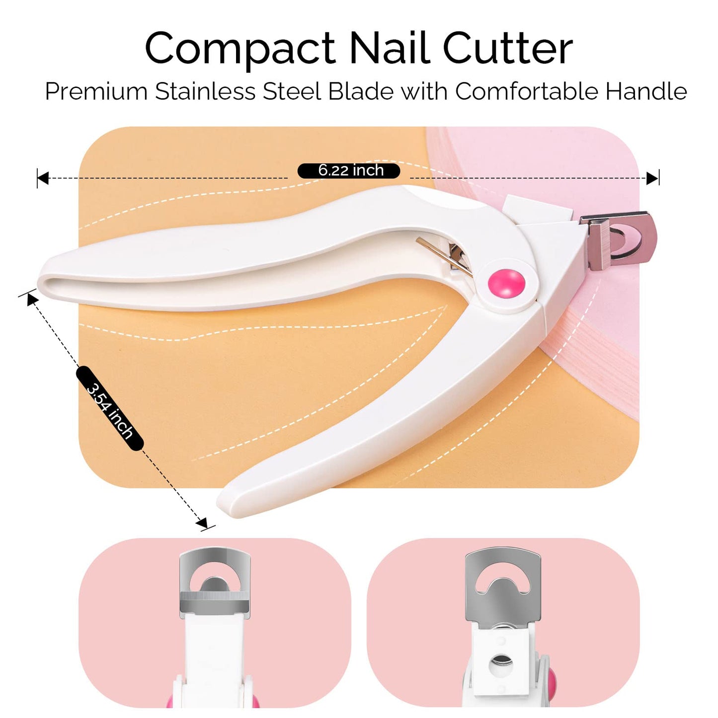 MelodySusie Nail Clippers for Acrylic Nails, White Adjustable Stainless Steel Acrylic Nail Clippers, Professional Rotary Nail Cutter for False Nail Tips, Manicure Nail Salon Tool