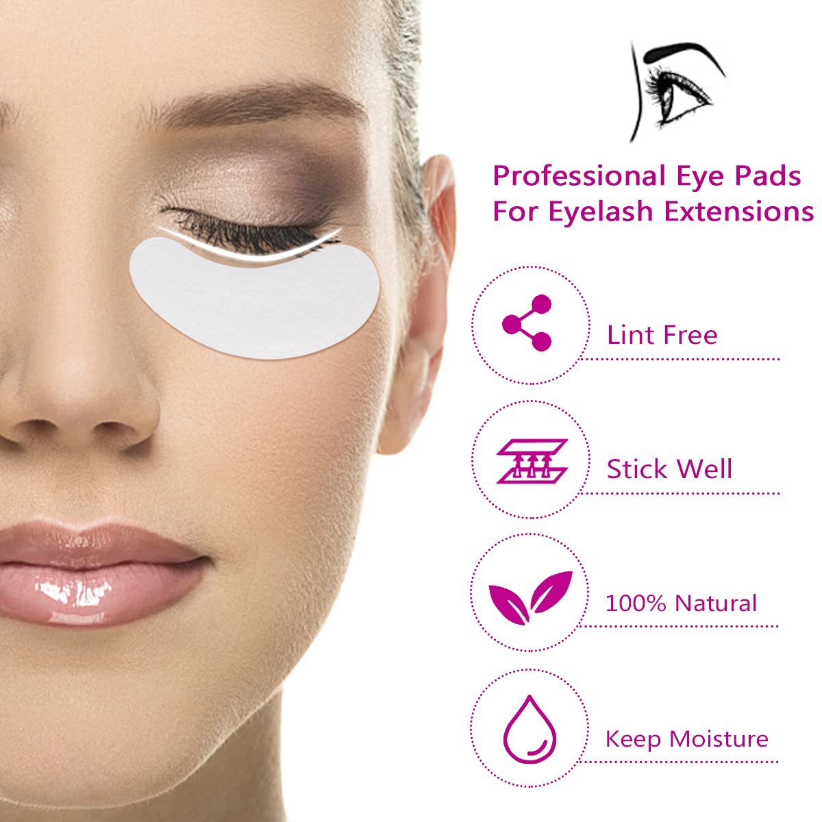 100 Pairs Under Eye Pads, Eyelash Extension Gel Patches Hydrogel Eyes Patches Lint Free Eye Pads for Eyelash Extension Supplies