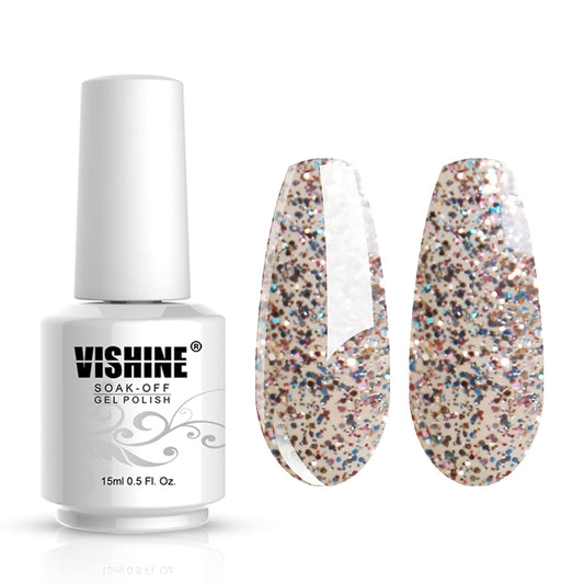 Vishine Soak Off UV LED Gel Polish Lacquer Nail Art Manicure Varnish Nude Sequins(1583)